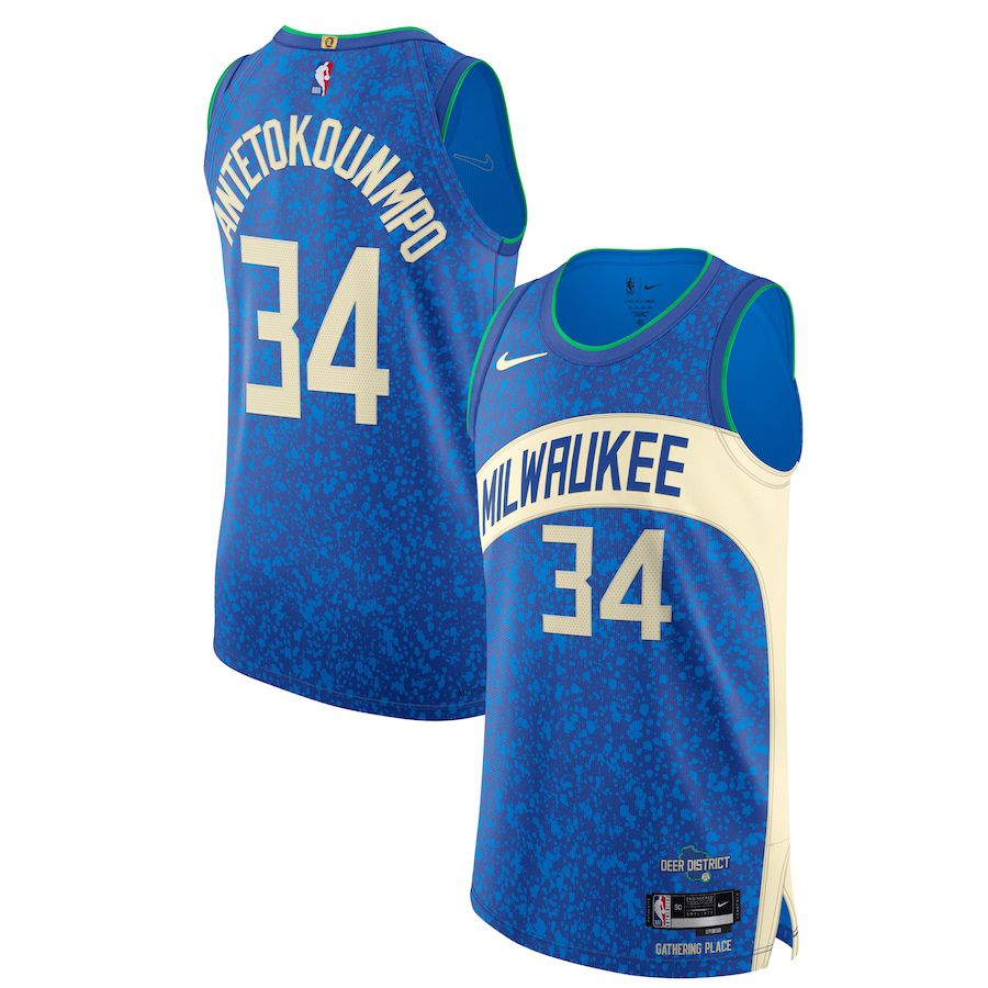 Men Milwaukee Bucks 34 Giannis Antetokounmpo Nike Blue City Edition 2023-24 Authentic NBA Jersey